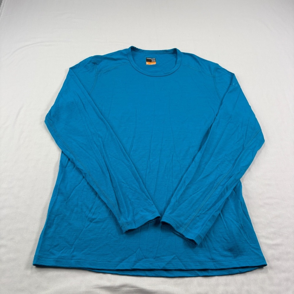 Icebreaker Merino Wool 200 Shirt Mens Large Blue Baselayer Long Sleeve Stretch